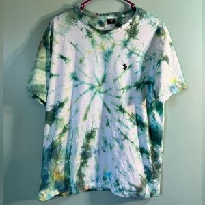 One of a kind men’s tie dyed Polo T-shirt, size large.